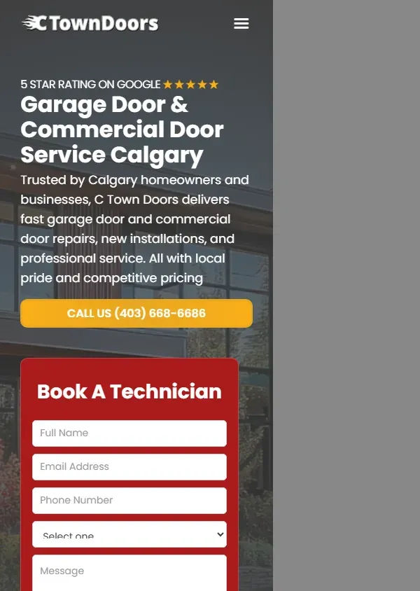 The C Town Doors website on a phone