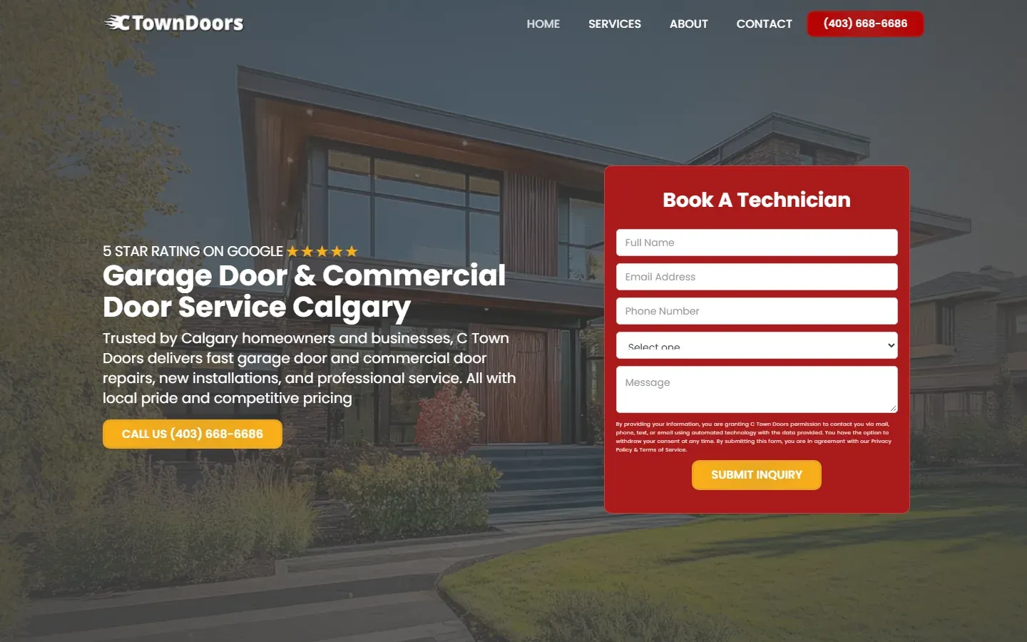 The C Town Doors website on a desktop screen