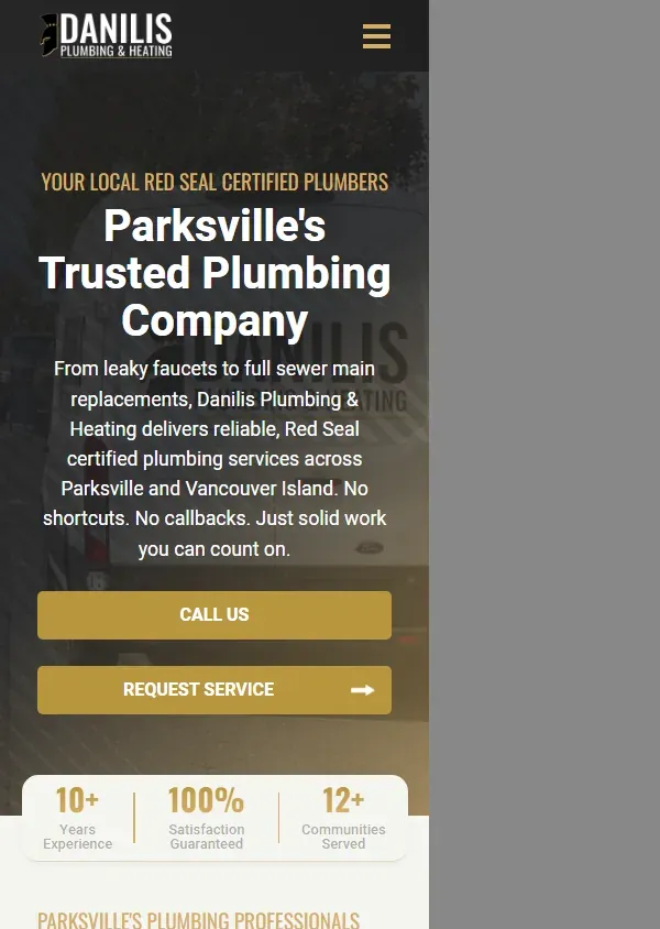 The Danilis Plumbing website on a phone