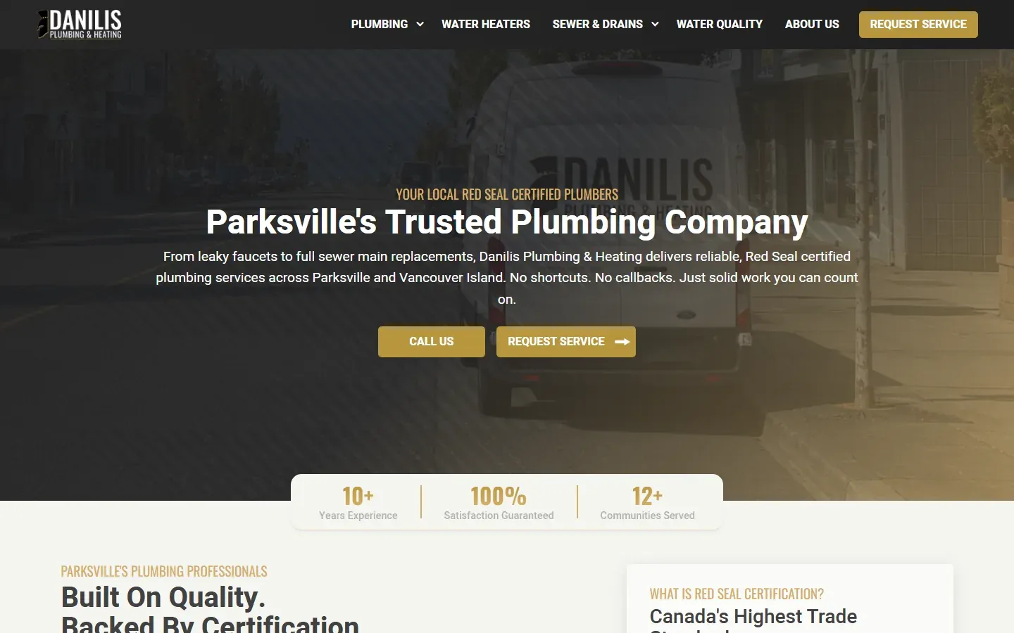 The Danilis Plumbing website on a desktop screen