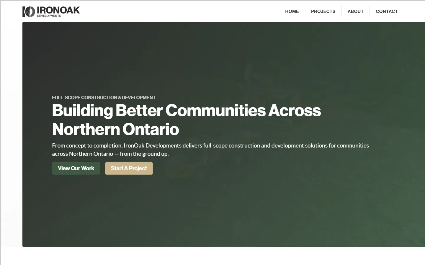 The IronOak Developments website on a desktop screen
