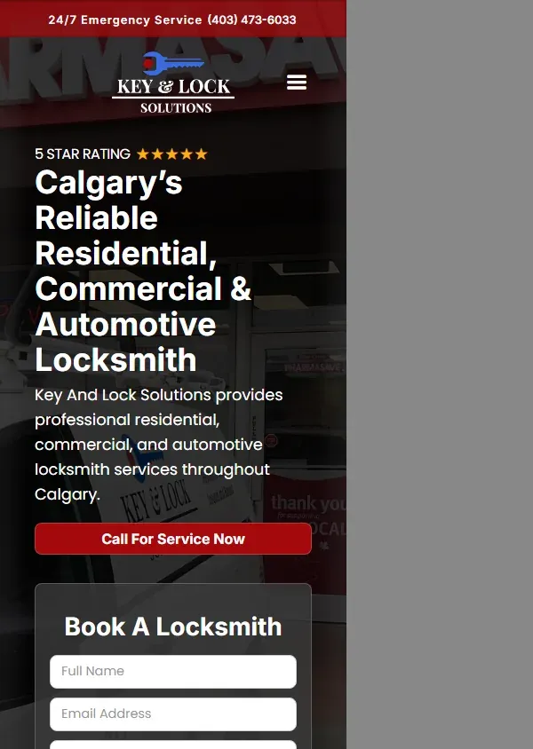 The Key and Lock Solutions website on a phone