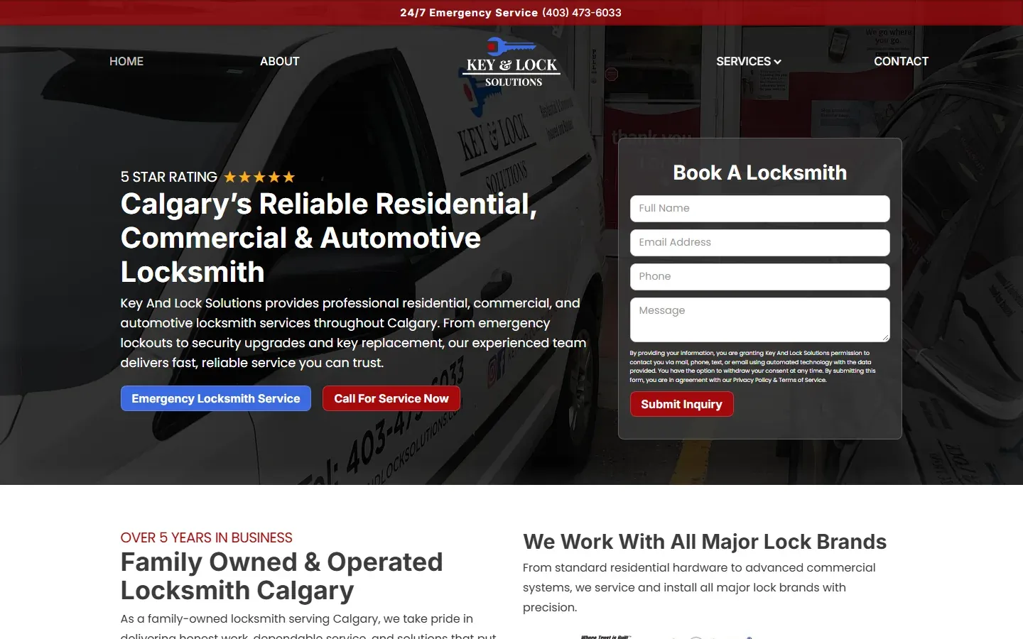 The Key and Lock Solutions website on a desktop screen