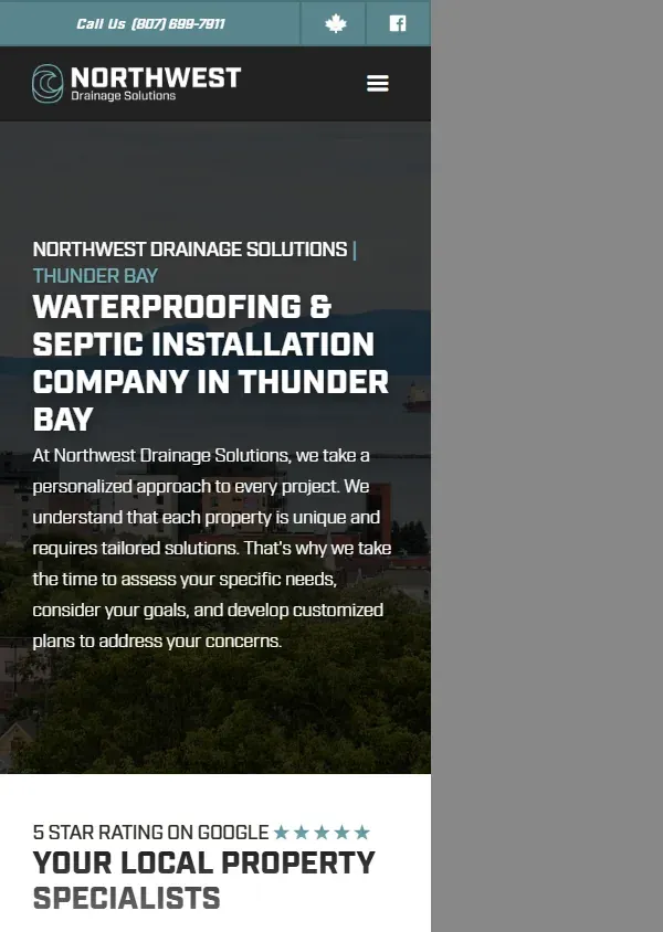 The Northwest Drainage Solutions website on a phone
