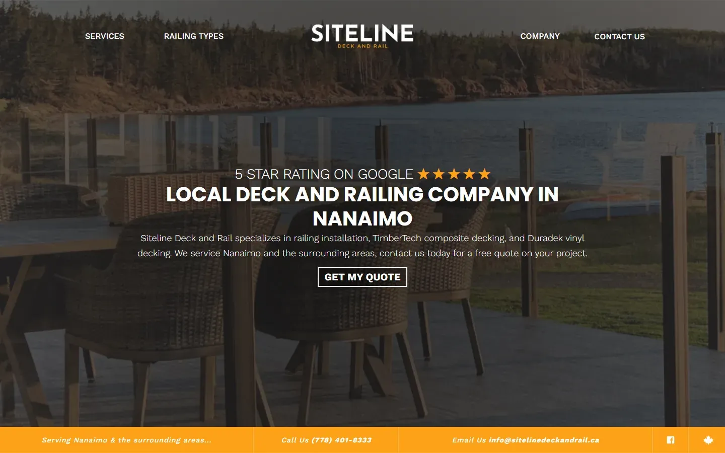 The Siteline Deck and Rail website on a desktop screen